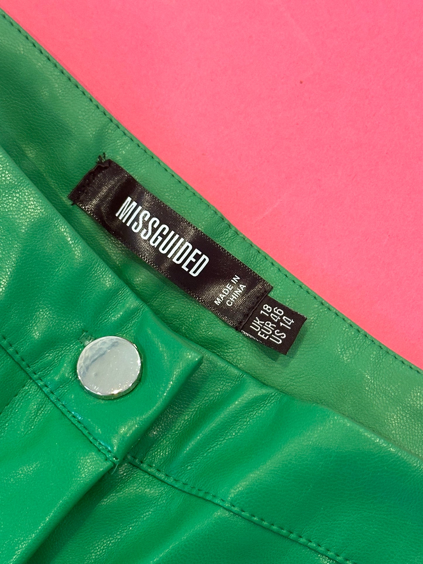 MISSGUIDED green pleather pants US14